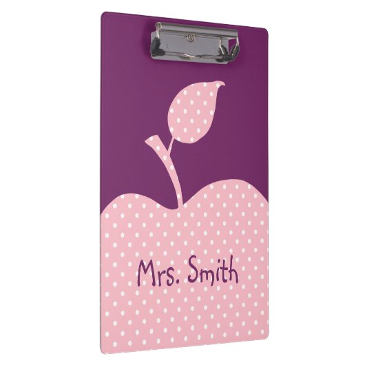 Personalisierter Pink und Weiß Polka Dot Apple Klemmbrett (Rechts)
