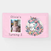 Personalisierter Pink Unicorn Girl's Birthday Banner (Horizontal)