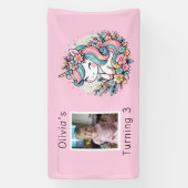 Personalisierter Pink Unicorn Girl's Birthday Banner (Vertikal)