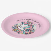 Personalisierter Pink Unicorn Girl's Birthday Pappteller (Schrägansicht)