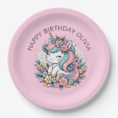 Personalisierter Pink Unicorn Girl's Birthday Pappteller (Vorderseite)