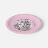 Personalisierter Pink Unicorn Girl's Birthday Pappteller (Schrägansicht)
