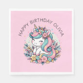 Personalisierter Pink Unicorn Girl's Birthday Serviette (Vorderseite)