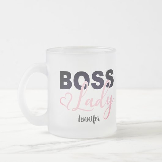 Personalisierter PinkHeart-Boss Lady-Kaffee Mattglastasse (Links)