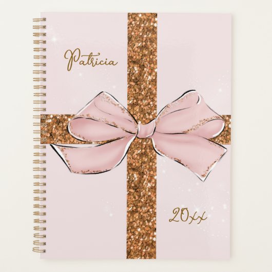 Personalisierter Planer mit rosa Glitterstreifen u (Vorderseite)