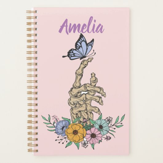 Personalisierter Planer mit Schädelhand in Blume (Vorderseite)