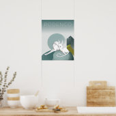 Personalisierter Podenco Hund Art Deco Grau und We Poster (Küche)