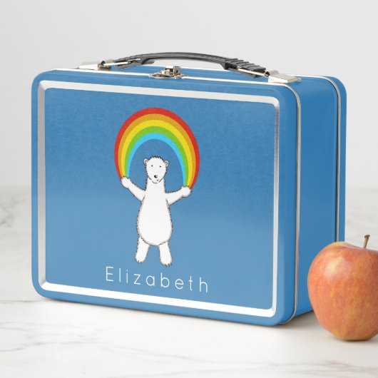 Personalisierter Polarbär und Regenbogen Metall Brotdose (Beispiel)