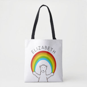 Personalisierter Polarbär und Regenbogen Tasche