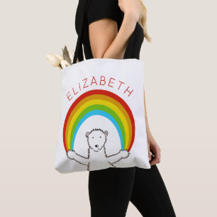 Personalisierter Polarbär und Regenbogen Tasche