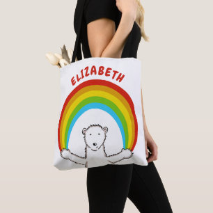 Personalisierter Polarbär und Regenbogen Tasche