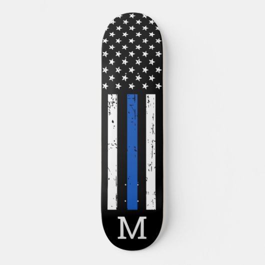 Personalisierter Polizeibeamter Custom Thin Blue L Skateboard (Vorderseite)