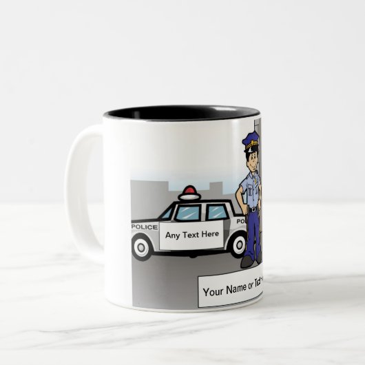 Personalisierter Polizeibeamter - männlicher Carto Zweifarbige Tasse (Vorderseite Links)