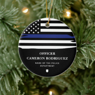 Personalisierter Polizeibeamter Thin Blue Line-Fla Keramik Ornament