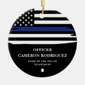 Personalisierter Polizeibeamter Thin Blue Line-Fla Keramik Ornament (Vorne)