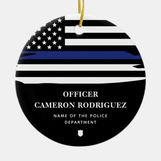 Personalisierter Polizeibeamter Thin Blue Line-Fla Keramik Ornament (Vorne)
