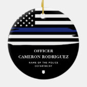 Personalisierter Polizeibeamter Thin Blue Line-Fla Keramik Ornament (Hinten)