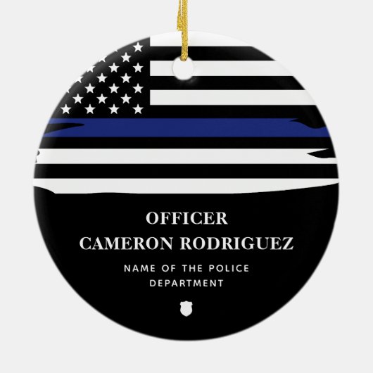 Personalisierter Polizeibeamter Thin Blue Line-Fla Keramik Ornament (Hinten)