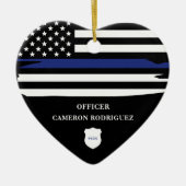 Personalisierter Polizeibeamter Thin Blue Line-Fla Keramik Ornament (Vorne)