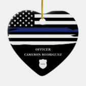 Personalisierter Polizeibeamter Thin Blue Line-Fla Keramik Ornament (Hinten)