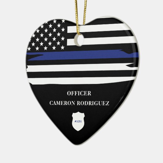Personalisierter Polizeibeamter Thin Blue Line-Fla Keramik Ornament (Links)