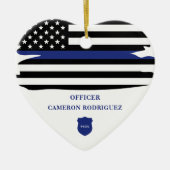 Personalisierter Polizeibeamter Thin Blue Line-Fla Keramik Ornament (Vorne)
