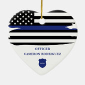 Personalisierter Polizeibeamter Thin Blue Line-Fla Keramik Ornament (Hinten)