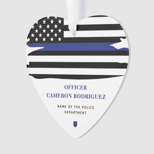 Personalisierter Polizeibeamter Thin Blue Line-Fla Ornament (Vorderseite)