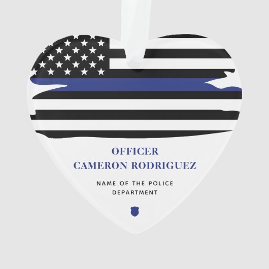 Personalisierter Polizeibeamter Thin Blue Line-Fla Ornament (Rückseite)