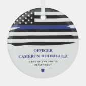 Personalisierter Polizeibeamter Thin Blue Line-Fla Ornament Aus Glas (Vorderseite)