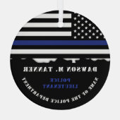 Personalisierter Polizeibeamter Thin Blue Line-Fla Ornament Aus Glas (Rückseite)