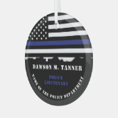 Personalisierter Polizeibeamter Thin Blue Line-Fla Ornament Aus Glas (Vorderseite links)