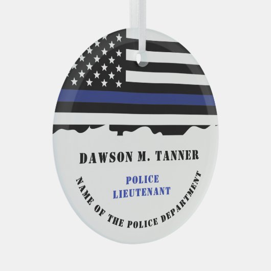 Personalisierter Polizeibeamter Thin Blue Line-Fla Ornament Aus Glas (Vorderseite Rechts)