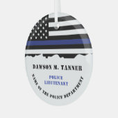 Personalisierter Polizeibeamter Thin Blue Line-Fla Ornament Aus Glas (Vorderseite links)