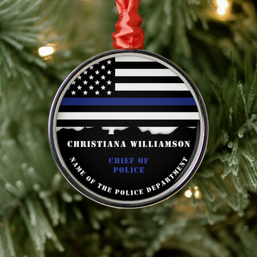 Personalisierter Polizeibeamter Thin Blue Line-Fla Ornament Aus Metall (Baum)