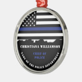 Personalisierter Polizeibeamter Thin Blue Line-Fla Ornament Aus Metall (Links)