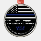 Personalisierter Polizeibeamter Thin Blue Line-Fla Ornament Aus Metall (Vorne)