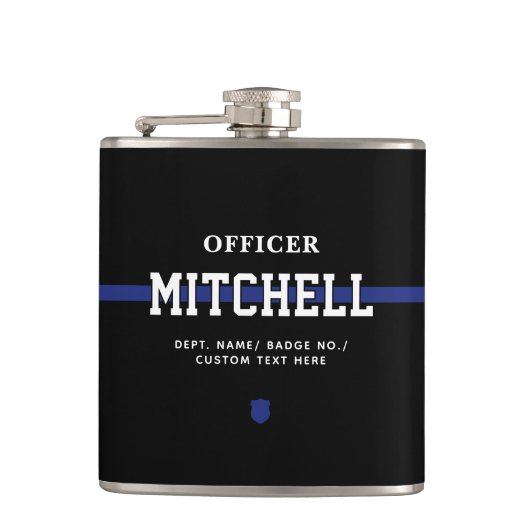 Personalisierter Polizeibeamter Thin Blue Line Flachmann (Vorderseite)