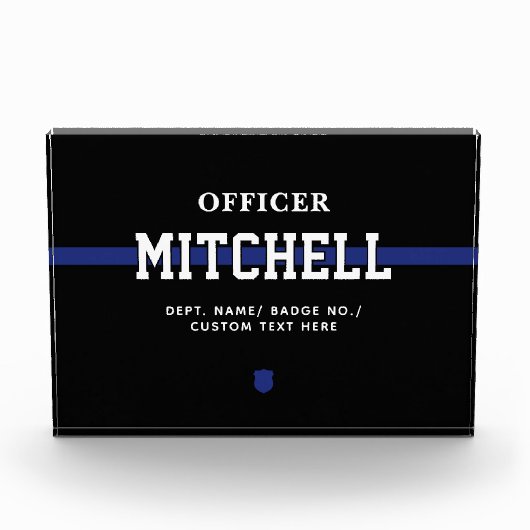Personalisierter Polizeibeamter Thin Blue Line Fotoblock (Vorderseite)