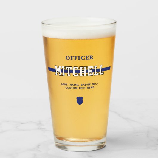 Personalisierter Polizeibeamter Thin Blue Line Glas (Vorne (Gefüllt))
