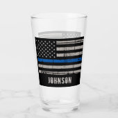 Personalisierter Polizeibeamter Thin Blue Line Glas (Rückseite)