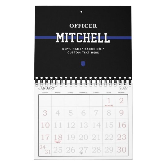 Personalisierter Polizeibeamter Thin Blue Line Kalender (Jan 2027)