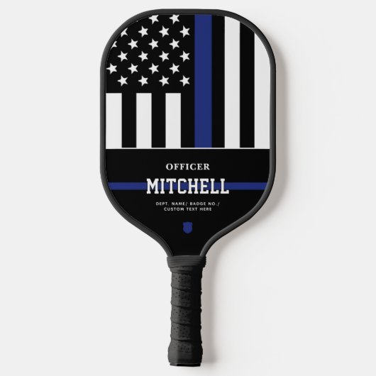 Personalisierter Polizeibeamter Thin Blue Line Pickleball Schläger (Rückseite)