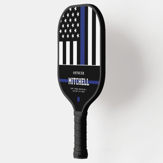 Personalisierter Polizeibeamter Thin Blue Line Pickleball Schläger (Links)
