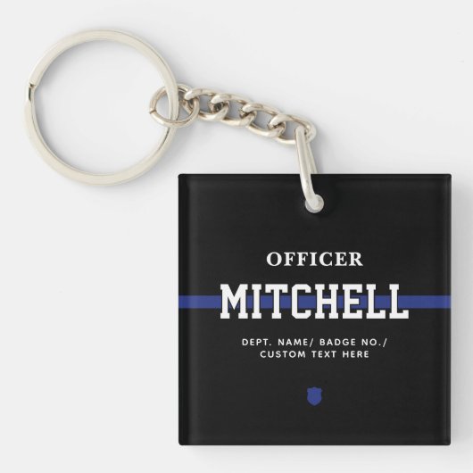 Personalisierter Polizeibeamter Thin Blue Line Schlüsselanhänger (Vorderseite)