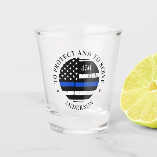 Personalisierter Polizeibeamter Thin Blue Line Schnapsglas (Vorderseite)