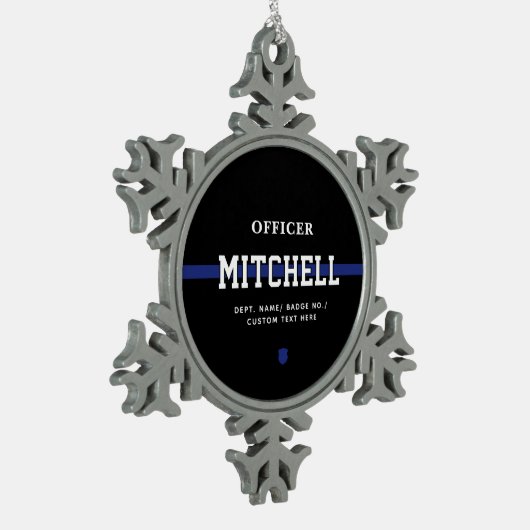 Personalisierter Polizeibeamter Thin Blue Line Schneeflocken Zinn-Ornament (Links)