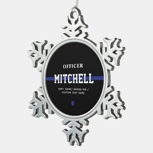 Personalisierter Polizeibeamter Thin Blue Line Schneeflocken Zinn-Ornament (Rechts)