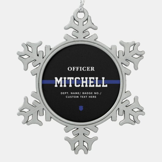 Personalisierter Polizeibeamter Thin Blue Line Schneeflocken Zinn-Ornament (Vorderseite)