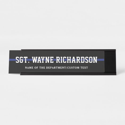 Personalisierter Polizeibeamter Thin Blue Line Schreibtischnamensplakette (Vorderseite )